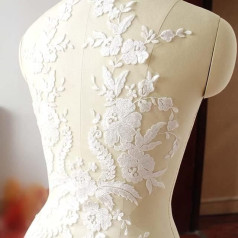 THCBD French Lace Handmade Pearl Wedding Dress Applique DIY Bridal Headpiece Ivory White Lace Collar Lace Fabric Patch
