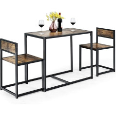Homasis 3-Piece Dining Set, Bar Table Set with 2 Bar Stools, Small Bistro Table with 2 Chairs, Wooden & Metal Frame, Kitchen Table in Industrial Design for Kitchen & Dining Room (Brown)