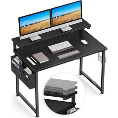 ODK Desk with Monitor Stand, Height Adjustable, Computer Desk with Storage Bag, PC Table with Headphone Holder, Small Office Table for Home Office (120 x 50 x 74 cm, Black)