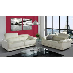 Vente-Unique - Coffee Set Leather 3+2 - Ivory - Macelo