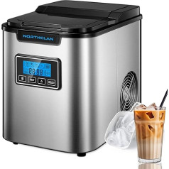 Northclan Ice Cube Machine, 14 kg 24 Hours, 9 Ice Cubes in 6 Minutes, with LED Display, 2L Water Tank, and Ice Scoop and Basket, Ice Cube Maker for Party, Office, Bar, Motorhome, NORTHCLAN (Silver)