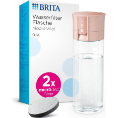 BRITA Water Filter Bottle Model Vital Apricot (600 ml) Including 2 MicroDisc Filters - Practical Water Bottle with Water Filter for Travel, Filters Chlorine & Bacteria When Drinking, Dishwasher Safe