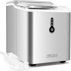 Kumio Small Ice Cube Maker, 12kg/24h, Ice Cube Maker with Ice Cream Scoop and Basket, 1.5L Water Tank, Compact Design for Home, Kitchen, Office, Party, Silver
