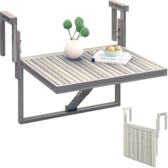 Interbuild Real Wood INTERBUILD Toronto Balcony Folding Deck Table, Adjustable, 60 x 70 cm, FSC Acacia Wood, Folding Table, Balcony, Organic White Balcony Table, Foldable