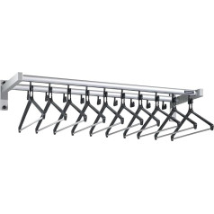 EUROKRAFTpro Wall-Mounted Coat Rack with Parcel Shelf, 19 Coat Hooks, 10 Hangers, Silver