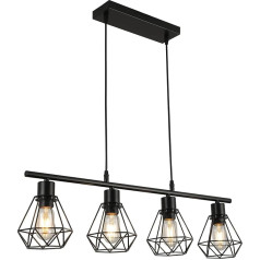 FORCOSO Pendant Light Dining Table 4 Bulbs Dining Room Lamp Black Metal Pendant Lamp E27 Dining Table Lamp Hanging Light Height Adjustable Industrial Vintage Dining Table Lamp Hanging Kitchen