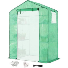 Quictent Foil Greenhouse 195 x 143 x 73 cm, Walk-in Greenhouse with 6 Shelves, 140 g/m² PE Mesh Film, Mesh Door and Window, Tomato House, Vegetable Greenhouse, Green