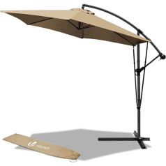 VOUNOT Cantilever Parasol 300 cm, Parasol with Crank Device, Wind Protection and Protective Cover, Sun Protection, UV Protection, Garden Umbrella, Market Umbrella, Crank Umbrella, Beige