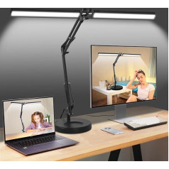 NOEVSBIG LED Desk Lamp 2 in 1 Eye Protection Lamp with 3 Colour Modes, Double Head Architect Lamps, Office Workbench Lamp, Reading Lamp with Memory Function