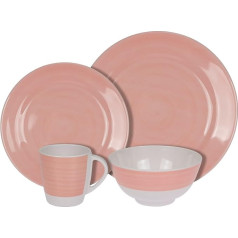 HEKERS 100% Melamine Crockery Spring Ivory White/Pink Round - Set 24 Pieces for 6 People - Outdoor Picnic Camping Dishwasher Safe