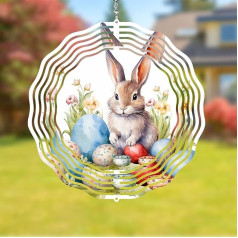 Osterhasen-Windspiel, Ostertagsgeschenke, 3D-Metall, kinetische hängende Windskulptur, Spinner für Hof und Garten, Innen- und Außenbereich, Fenster, Osterhase, Hof, Kunst, Gartendekoration, 20,3 cm,