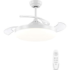 AUTODAY Retractable Ceiling Fan with Lighting Dimmable LED 36 W Diameter 108 cm Blades Quiet Ceiling Fan with Light Reversible DC Motors Remote Control 6 Speeds Timer
