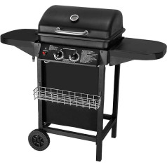 Outdoor Gas Grill Car 2 Stove Heads Quick Heating Double Side Table Large Storage Large Wheels Easy to Move