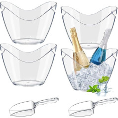 6 Stück Kunststoff-Eiskübel mit Eisschaufeln, 4 l Acryl-Eiswanne, Bierkübel, Getränkewanne für Partys, Kühlbehälter für Wein, Champagner oder Bier, Barzubehör