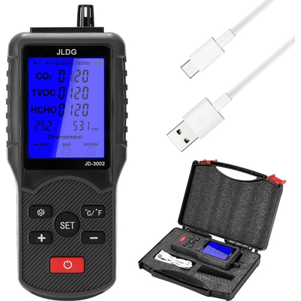 Hancaner CO2 Meter Air Quality Tester CO2 TVOC HCHO Meter Temperature Humidity Meter