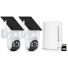 ANRAN 4MP HD Surveillance Camera Set Battery with Solar Panel, 4CH Base Station with 2 Outdoor Security Cameras, WLAN, Coloured Night Vision, Built-in 64GB SD Card for Local Recording without