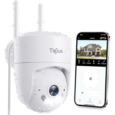 TIEJUS Outdoor Surveillance Camera 2.4/5GHz WiFi Camera 360°PTZ Outdoor Surveillance 24/7 Recording, Night Vision in Colour, IP66, SD Card/Cloud Storage, Intelligent AI Detection (MA3)