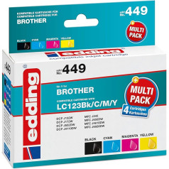 edding EDD-449 Ink Cartridge Multipack 4 – Black, Cyan, Magenta, Yellow – 1 x 14 ml + 3 x 11 ml – Yield 1 x 650 3 x 735 Pages – Replaces Brother LC123BK/C/M/Y