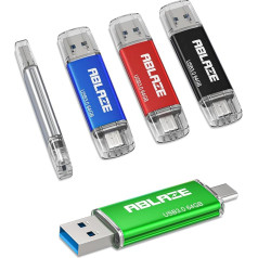 USB C OTG Stick 128GB Pack of 5, ABLAZE USB 3.0 Type C Stick, Dual USB Memory Stick 2-in-1 Flash Drive for Tablet/Smartphone/Android/PC/Laptop (5 Colours)