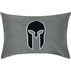 EXPRESS-STICKEREI Spartan Cushion with Filling, Spartan Helmet, Decorative Cushion Filled, Couch / Sofa Cushion, Large, Warrior Motif, Upholstered Cover, Embroidered, Birthday Gift, 40 x 60 cm, Grey