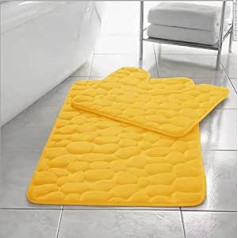 Comfort Collections Memory Foam Pebbles Bath Mat Set 2 Pieces Soft Absorbent Non-Slip Ochre Bath Mat (50cm x 80cm) and Pedestal Mat (50cm x 40cm)