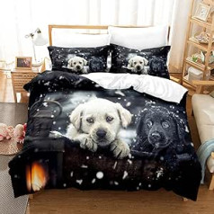 WATYW Labrador Children's Warm Winter Bed Linen Set, Microfibre Bedding with Zip for Boys and Girls, Cute Animal, Dog, Fluffy Duvet Cover, 135 x 200 cm with 2 Pillowcases 80 x 80 cm