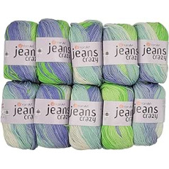 Ilkadim YarnArt Jeans Crazy Knitting Wool with 55% Cotton, 500 g Wool with Colour Gradient, 10 x 50 g