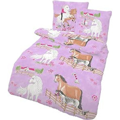 LINKHOFF Horse Bed Linen Set 135 x 200 cm for Girls Children Pink - Horse Pony Children's Bed Linen - Renforce Cotton - Pillow 80 x 80 cm + Duvet Cover