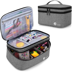 Luxja Double Layer Sewing Accessories Organiser, Storage Bag for Sewing Kit, Sewing Kit Carry Bag for Beginners, Travellers, Craftsmen and Friends, Large/Grey