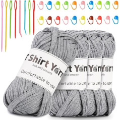 Doxiru T Shirt Yarn Set, Yarn for Knitting, Fabric, Knitting Yarn, Cotton Toss Yarn, Soft Large Yarn, Crochet Yarn Set for Knitting, Crochet Yarn, Weaving Accessories (Grey Color)