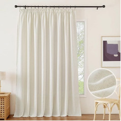 KGORGE Extra Wide Curtains Linen Curtains 240 cm x 300 cm (H x W) Living Room Curtains for Rail System Curtain Linen Look Curtains Semi-Transparent Curtains with Ruffle Tape, 1 Piece, Natural Colour