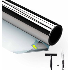 Gutsurge UV Protection Sun Protection Film Window Interior or Exterior 75 x 200 cm Mirror Film Window Privacy Protection Self-Adhesive Window Film Thermal Film for Office and Home Silver