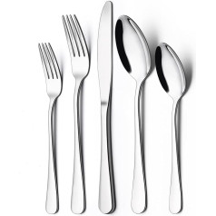 Cutlery Set, 30-Piece Cutlery Set for 6 People with Knife, Fork Spoon, Stainless Steel Cutlery for Family/Party/Hotel/Restaurant, Mirror Polished & Dishwasher Safe