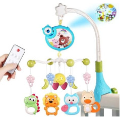 Aolso Baby Bed Toy, Mobile for Baby Cot, Baby Sleep Aid Music Toy with Cute Animals, Baby Bed Mobile with Music and Lights, Projector and Remote Control (Blue)