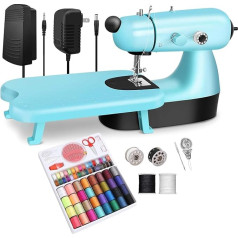 Mini Sewing Machine, Upgraded Electric Sewing Machine with Sewing Bag, Expansion Board, LED Light, Quick Stitch, Suitable for Clothes, Jeans, Cutains, DIY, Home, Travel (Blue)