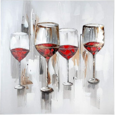 GILDE Picture XL - Wine Tasting - Wine Glass - Painting Hand-Painted with Aluminium - 100 x 100 cm