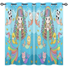 ANHOPE Ocean Mermaid Princess Blackout Curtains with Eyelets Thermal Curtains Opaque Curtains Children Girls Blackout Curtain Living Room Bedroom Curtain Set of 2 H 137 x W 117 cm