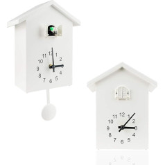 KEYPOWER Cuckoo Clock Cuckoo Clock Wall Clock, Natural Bird Voices or Cuckoo Call, Design Clock Pendulum with Timed Alarm Clock, Bird House, Wall Art Home Living Room Kitchen Office Decoration (White)