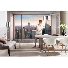 Komar 8-916 Penthouse Trompe L'Oeil New York City Skyline Cityscape Wallpaper Mural, Pastel, 368 x 254 cm Set of 8 Pieces