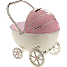 Spardose in Kinderwagen-Form, versilbert, rosa emailliert