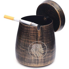 SUNNEKO Ashtray with Lid, Windproof, Odourproof, Cool Cigarette Holder, Ash Bucket, Desktop Smoking Ashtray for Outdoor Indoor Use, Vintage Colours, Lion