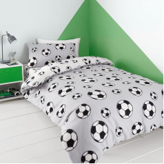Catherine Lansfield Football Fleece Reversible Duvet Cover Set with Pillow Case Grey