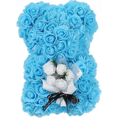 NWSX Rose Bear Flower Bear, Perfect for Anniversary, Rose Teddy Bear Mothers - Clear Gift Box Included! 10 Inches Tall - Over 200+ Flowers (Tblue, 10in)