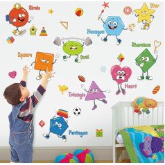 wondever Wall Sticker Children's Room Learning Wall Sticker Colourful Cartoon Shapes Wall Sticker Wall Decoration for Classroom Baby Room Playroom