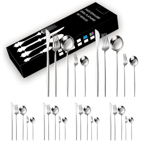 WANBY Cutlery Set 30 Pieces Stainless Steel Cutlery Set Forks Spoons and Knives Silver Tableware Flatware Set for Home Kitchen and Restaurant Mirror Polished Dishwasher Safe