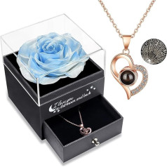 Real Rose with Love You Necklace Jewellery Gift for Mum, Eternal Rose for Mother's Day, Valentine's Day, Anniversary, Birthday Gift for Mother, Women, Girlfriend, Wife (White Blue)