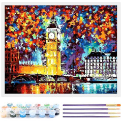 Toudorp DIY Oil Painting by Numbers Kits Landscape Canvas Oil Painting by Numbers Home Home Decor 40*50cm - London Big Ben No Frame