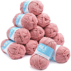 ilauke 12 Pieces Super Soft Double Knitting Yarn Premium Acrylic Crochet Yarn Knitting Durable Lightweight Balls of Chunky Yarn Crochet Ideal Yarn Projects Crafts 600g 1200m Deep Pink