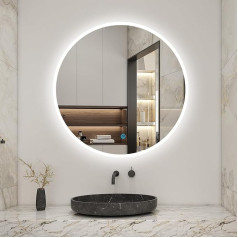 Biubiubath 600mm Round Bathroom Mirror with LED Lights, Dimmable, 3 Colours, Memory Function, Touch Sensor/Wall Switch Control