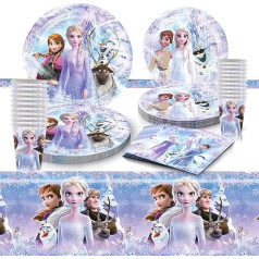 DreamJing Frozen Party Teller Becher Servietten und Tischdecke 10 Gäste Prinzessin Elsa Anna Kinder Mädchen Frozen Geburtstag Party Supplies Geschirr Dekorationen